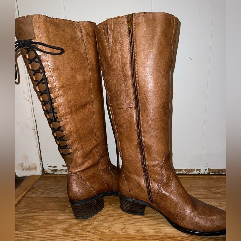 Brown leather boots